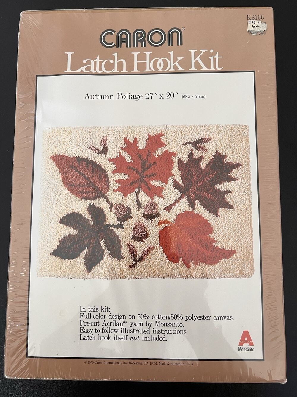 Vintage Caron Autumn Foliage Latch Hook Kit K3166 Fall Leaves Rug 27x20 Complete